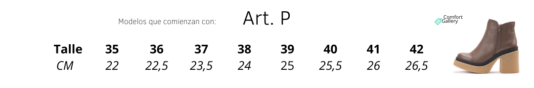 Tabla de talles para artículos que comiencen con P